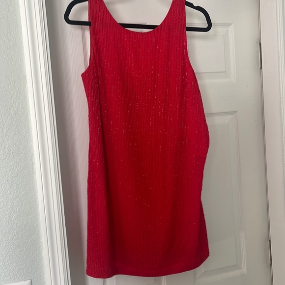 free people red beaded dress 1984 Bob Mackie Documented Fully Beaded Red Silk High Low Micro-Mini D